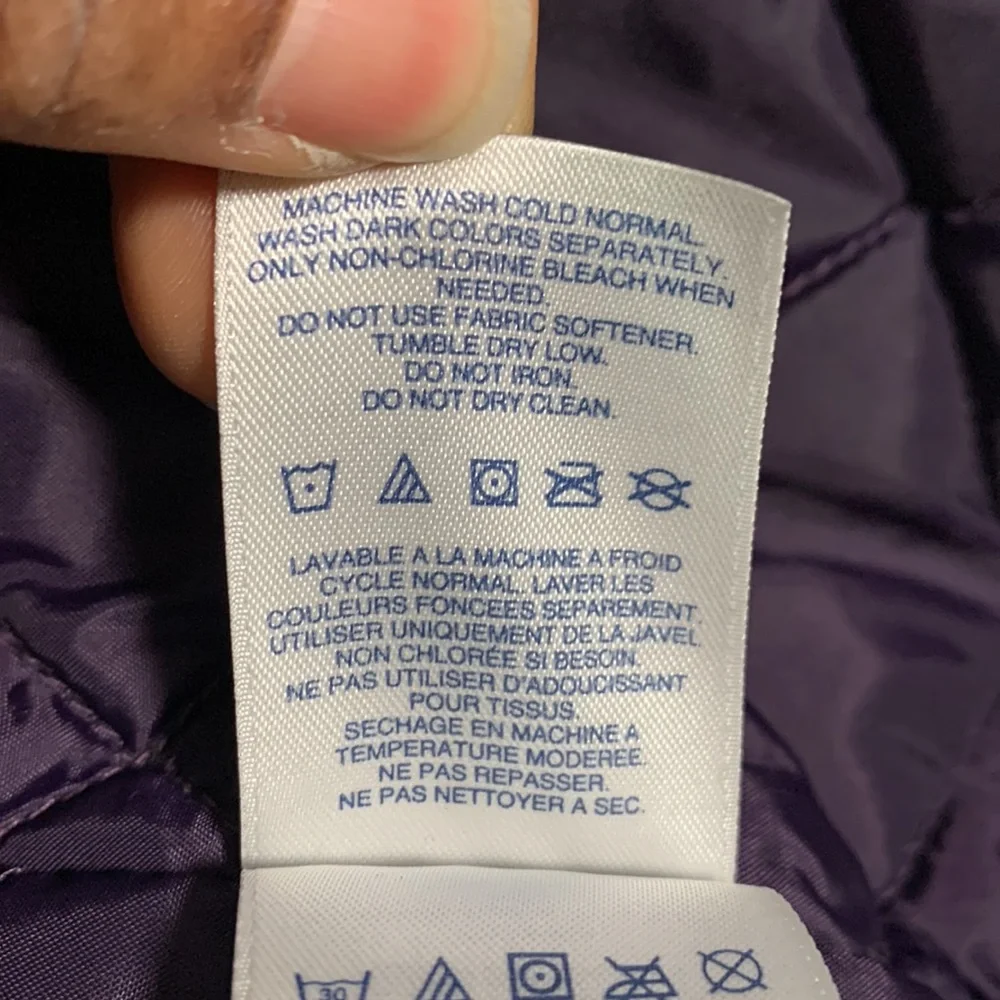 Lands’ End Parka Purple Medium Windbreaker Fleece Lined Full Zip Detachable Hood - Picture 12 of 17